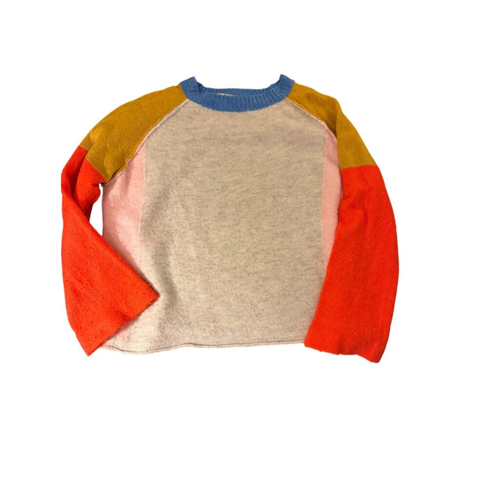 Listicle Color Block Sweater Small Multicolor Blue Mustard Orange Cream